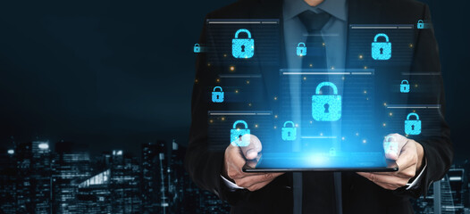 Concept of cybersecurity and a secure network. Multiple layers of data encryption and firewall protection in browsers ensure online privacy and safety from cyber threats. Fermion