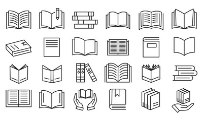 Open Book Icon Vector Set – Reading and Literature Symbols,Library and Reading Icons – Open Book Vector Pack