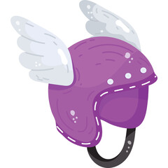 Purple winged helmet pixel art illustration on transparent background with white accents and dark strap