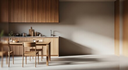 Elegant Kitchen Interior with Wooden Elements and Natural Light Ambiance