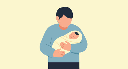 A tender parent holds their swaddled newborn baby close, providing comfort and security.