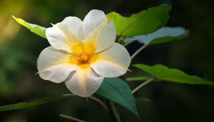 Fototapeta premium Five Petal Flower Of Turnera Diffusa Called Damiana With Vegetation Background