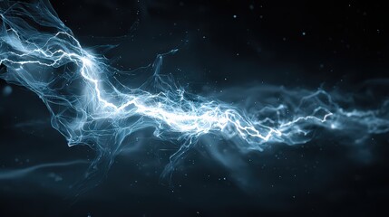 Abstract Blue Energy Swirls on Dark Background with Lightning Bolts and Bokeh Effects Creating a Dynamic Visual Effect