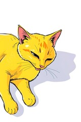 Cartoon illustration of a yellow cat with a shadow on a white background