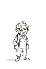 Cartoon illustration of an elderly man with glasses on a white background
