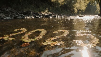 Naklejka premium Autumn Leaves Form 2025 in River, Symbolizing New Year.