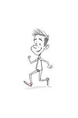 Cartoon illustration of a running young boy with upbeat expression on white