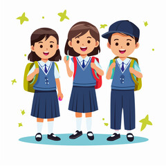 Happy Elementary School Students Ready for Class