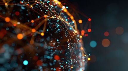 Abstract Digital Globe Structure With Illuminated Points And Lines On Dark Background