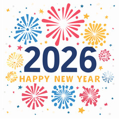 Happy New Year 2026 Greeting Card with Festive Fireworks