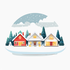 Cozy Winter Village Houses Illustration