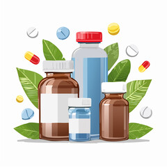 Natural and Pharmaceutical Medicine Bottles Illustration