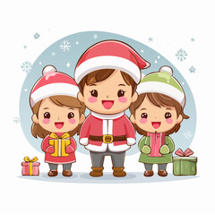Joyful Christmas Kids and Santa Helper Trio