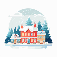 Cozy Winter Townscape in Flat Vector Style