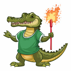 Determined Alligator Mascot Holding a Lit Torch