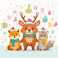 Cute Christmas Animals Wearing Scarves and Hats