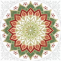 Elegant Traditional Red and Green Christmas Mandala Ornament