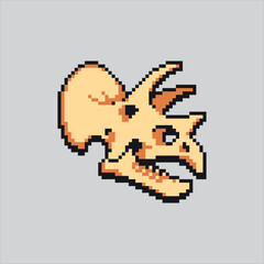 Pixel art illustration Triceratops Skull. Pixelated Triceratops Fossil. Triceratops Skull Fossil in Stone Icon pixelated for the pixel art game and icon for website and video game. old school retro.