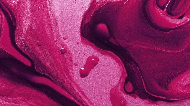 Vibrant liquid art showcasing mesmerizing pink and magenta fluid dynamics with organic swirls and droplet textures creating abstract visual movement