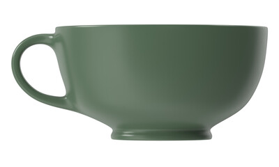 Green ceramic teacup isolated on white background, perfect for beverages