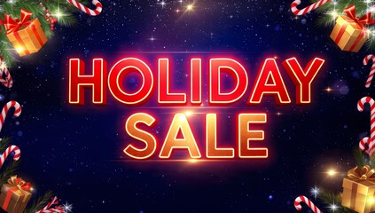 Holiday Sale Creative Banner with Glowing Lights: A Concept of Festive Marketing, E-commerce Promotions, and Seasonal Discounts