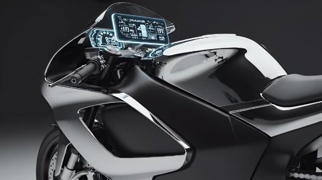 Futuristic Electric Sport Motorcycle with Advanced Digital Dashboard Display