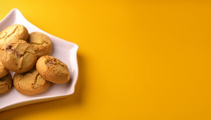 Cookies With Yellow Background And Copy Space Panorama