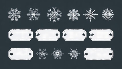 Snowflake Themed Discount Labels in Clean Vector Style: A Concept for Winter Sales, Holiday Promotions, and Seasonal E-commerce