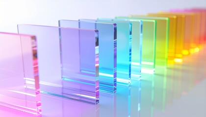 Stunning spectrum of vibrant colors on modern glass panels reflecting light, creating a mesmerizing visual for creative designs and artistic projects