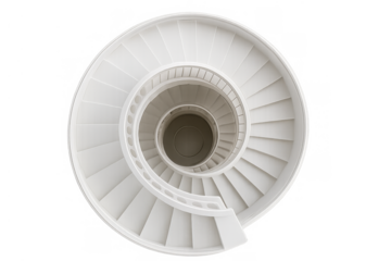 White spiral staircase illustrating continuous progress and infinite architectural design from a top-down perspective