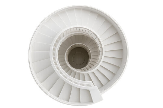 White spiral staircase illustrating continuous progress and infinite architectural design from a top-down perspective