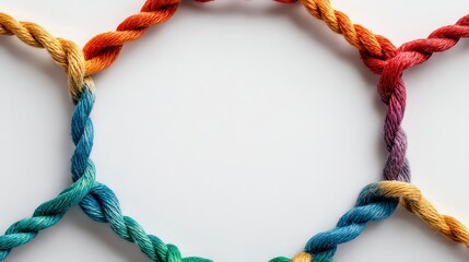 Abstract Interlocking Braided Ropes Forming Hexagon Shape on Clean White Background Studio Shot