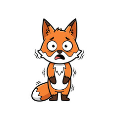 Obraz premium Stressed cartoon fox with sweaty palms and worried expression