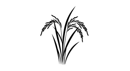 Fototapeta premium A detailed vector illustration showcases a stylized, black and white representation of rice stalks, perfect for design elements or agricultural-themed projects on a clean white background.