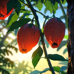 ripe papaya  on the tree branch.