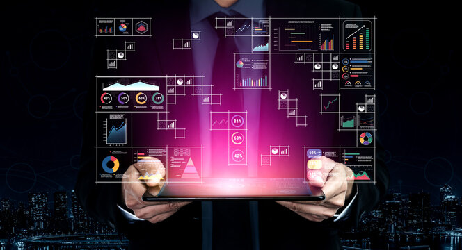 A big data visualization and business analytics dashboard grid. A complex collection of charts and graphs for comprehensive company reporting. Motif