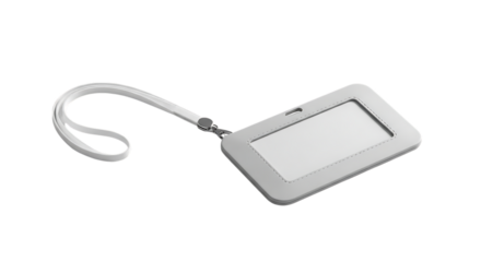 Clean minimalist white identity badge mockup with lanyard for event staff