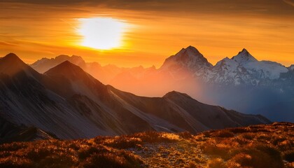 Golden Hour Mountain Range Abstract Digital Art