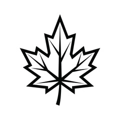 Fototapeta premium Black and white outline of a maple leaf, isolated on