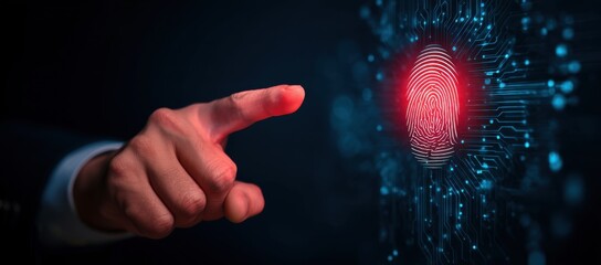 Fingerprint biometric authentication scan with digital technology interface showing security access concept
