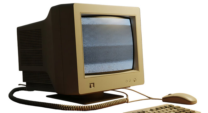 Vintage Personal Computer and Peripherals with a Display Showing Static