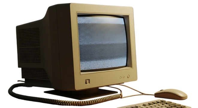 Vintage Personal Computer and Peripherals with a Display Showing Static