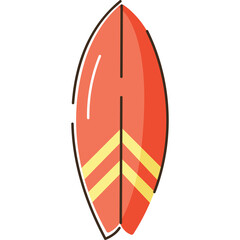 Red and Yellow Striped Surfboard Illustration With Outline On White Background