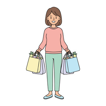 Woman with Shopping Bags Cartoon Illustration
