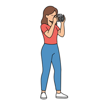 Girl Taking Photo with Camera Cartoon Illustration
