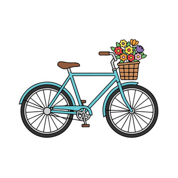 Vintage Bicycle with Flower Basket Cartoon