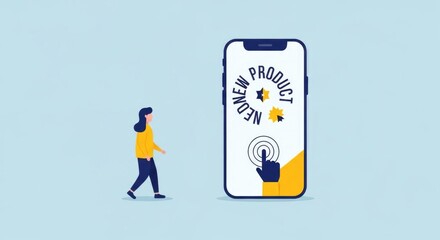 New product launch on mobile phone with user interaction concept.