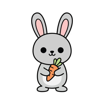Cute Rabbit Holding Carrot Cartoon Illustration