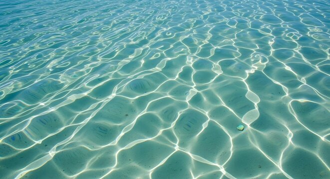 Clear blue water with sunlight ripples on a sandy seabed, creating a serene and tranquil natural pattern.