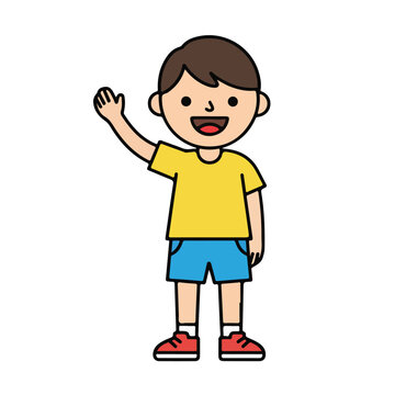 Happy Boy Waving Hand Cartoon Illustration